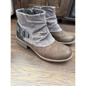 Earth Origins Paige Boots Women's 8W Gray Brown Leather Comfort Zip Ankle Bootie